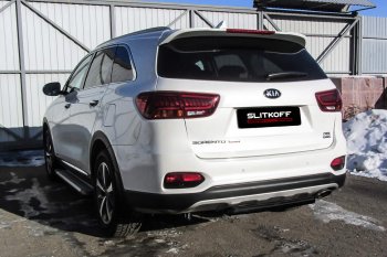 Защита заднего бампера Slitkoff (короткая, d57) KIA Sorento UM/Prime рестайлинг (2018-2020)  (Сталь с полимерным покрытием. Цвет: чёрный)