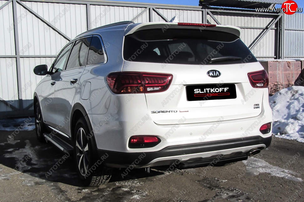 5 699 р. Защита заднего бампера Slitkoff (короткая, d57)  KIA Sorento  UM/Prime (2018-2020) рестайлинг (Сталь с полимерным покрытием. Цвет: чёрный)  с доставкой в г. Екатеринбург