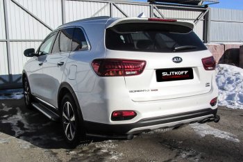 Защита заднего бампера Slitkoff (уголки, d57) KIA Sorento UM/Prime рестайлинг (2018-2020)  (Сталь с полимерным покрытием. Цвет: чёрный)