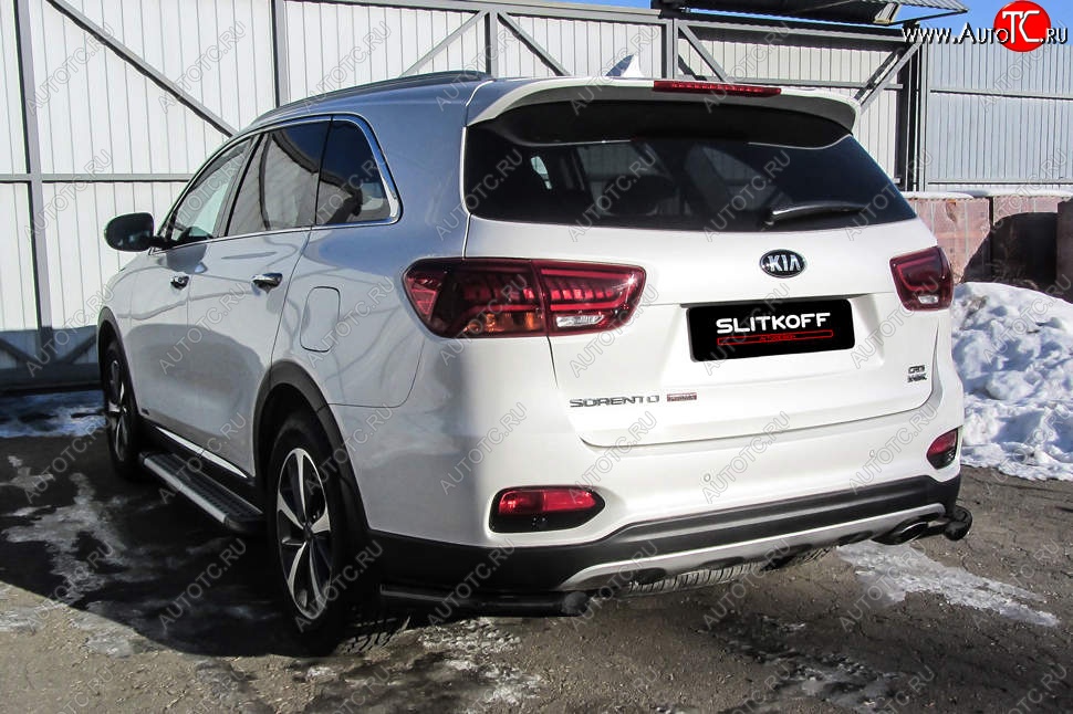 5 699 р. Защита заднего бампера Slitkoff (уголки, d57) KIA Sorento UM/Prime рестайлинг (2018-2020) (Сталь с полимерным покрытием. Цвет: чёрный)  с доставкой в г. Екатеринбург