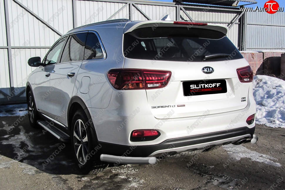 5 699 р. Защита заднего бампера Slitkoff (уголки, d57)  KIA Sorento  UM/Prime (2018-2020) рестайлинг (Сталь с полимерным покрытием. Цвет: серебристый)  с доставкой в г. Екатеринбург