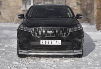 16 699 р. Защита переднего бампера (Ø 63/42 мм с углами, нержавейка) Russtal  KIA Sorento  UM/Prime (2018-2020) рестайлинг  с доставкой в г. Екатеринбург. Увеличить фотографию 1