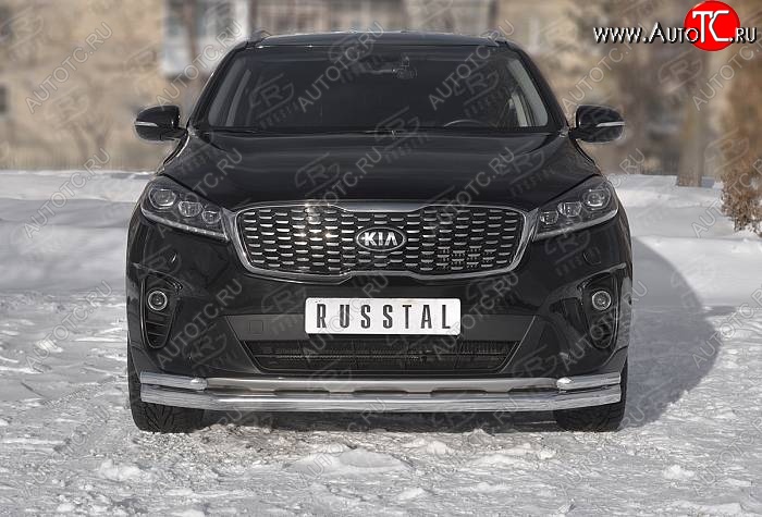 16 699 р. Защита переднего бампера (Ø 63/42 мм с углами, нержавейка) Russtal  KIA Sorento  UM/Prime (2018-2020) рестайлинг  с доставкой в г. Екатеринбург