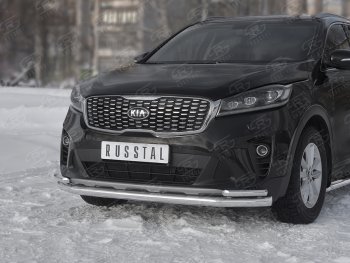 16 699 р. Защита переднего бампера (Ø 63/42 мм с углами, нержавейка) Russtal KIA Sorento UM/Prime рестайлинг (2018-2020)  с доставкой в г. Екатеринбург. Увеличить фотографию 4