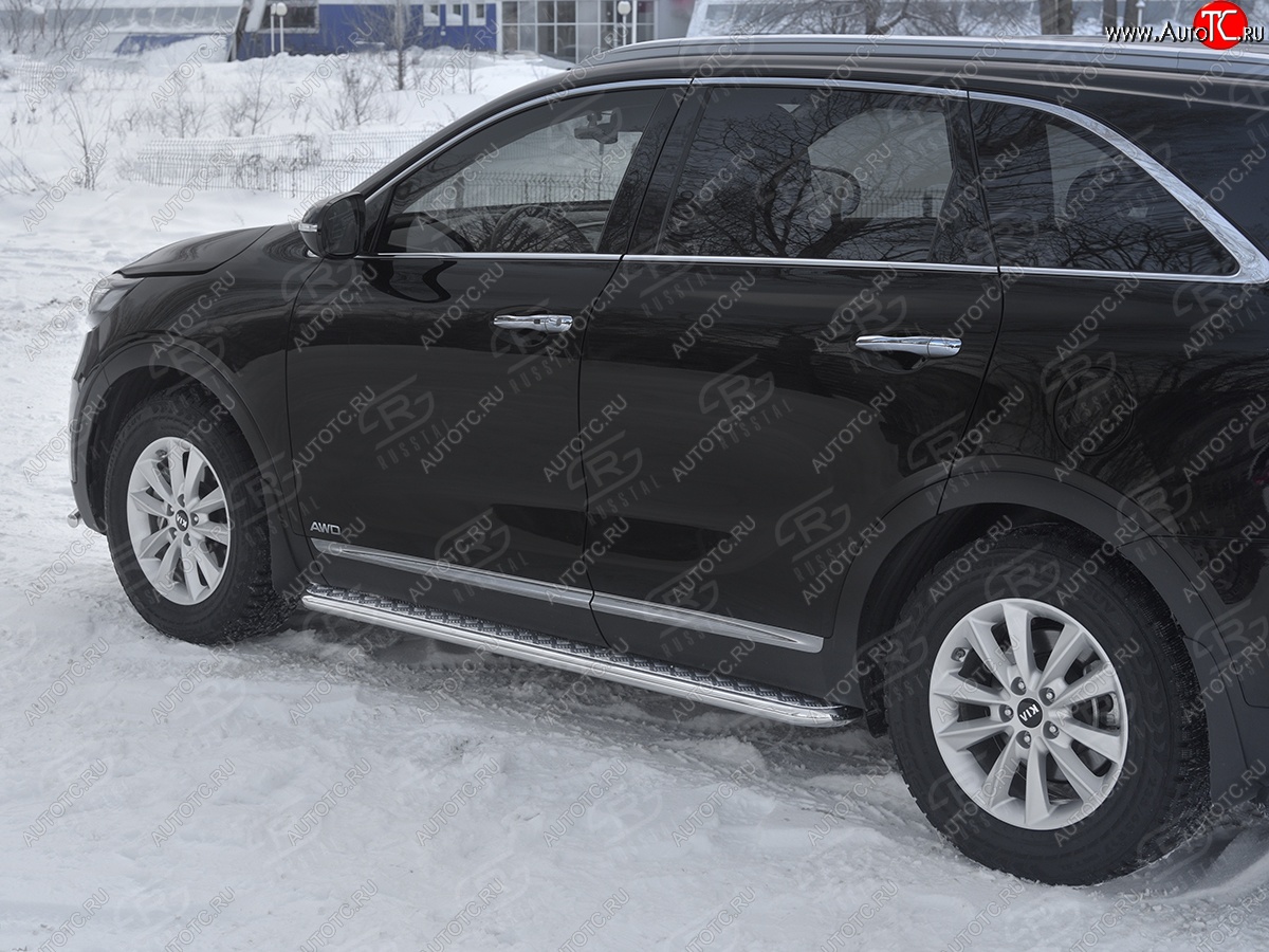 22 999 р. Порожки для ног SLITKOFF (Ø42 мм) KIA Sorento UM/Prime рестайлинг (2018-2020) (Лист алюминиевый, труба - сталь окрашенная в черный цвет)  с доставкой в г. Екатеринбург