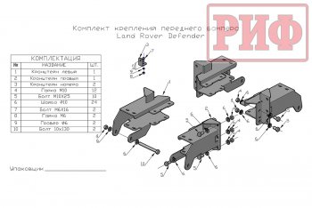 27 799 р. Бампер передний силовой РИФ Land Rover Defender 130 1 L316 дорестайлинг пикап (1990-2007) (Без защитной дуги)  с доставкой в г. Екатеринбург. Увеличить фотографию 2