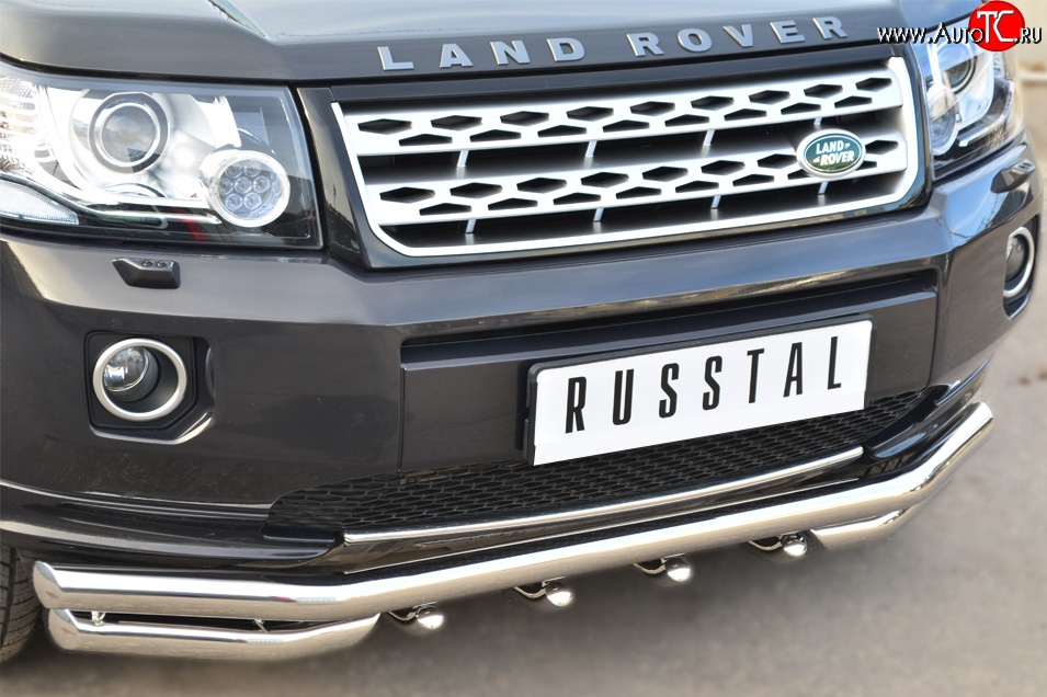 32 999 р. Защита переднего бампера (Ø63 мм с зубами, нержавейка) Russtal Land Rover Freelander L359 1-ый рестайлинг (2010-2012)  с доставкой в г. Екатеринбург