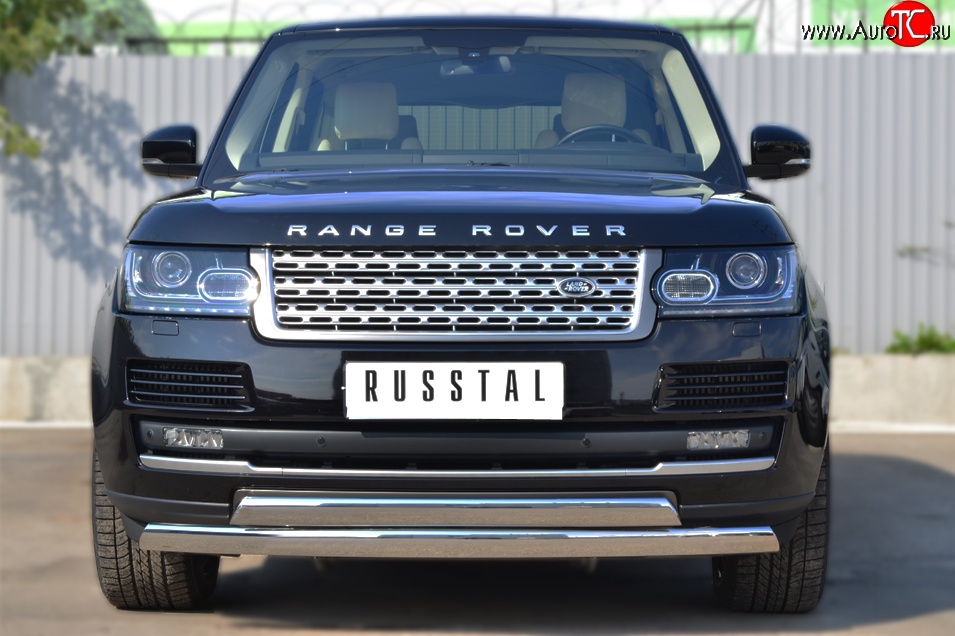 27 649 р. Защита переднего бампера (2 трубыØ75х42 мм, нержавейка) Russtal Land Rover Range Rover 4 L405 дорестайлинг (2012-2017)  с доставкой в г. Екатеринбург