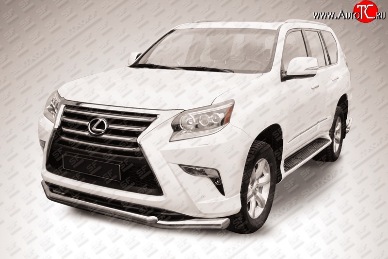 25 899 р. Двойная защита переднего бампера из труб диаметром 76 и 57 мм Slitkoff  Lexus GX460  J150 (2013-2022) 1-ый рестайлинг, 2-ой рестайлинг (Нержавейка, Полированная)  с доставкой в г. Екатеринбург