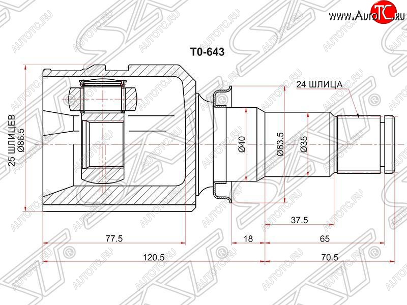 2 799 р. ШРУС SAT (внутренний правый, трипоид) Toyota Auris E150 хэтчбэк 5 дв. дорестайлинг (2006-2010)  с доставкой в г. Екатеринбург