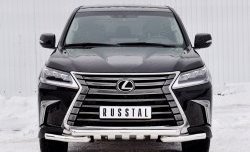 Защита переднего бампера (2 трубы Ø63 мм с зубами, нержавейка) Russtal Lexus LX450d J200 2-ой рестайлинг (2015-2022)