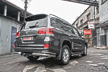 10 999 р. Защита заднего бампера WINBO (уголки, Ø76 и 38 мм, нержавейка) Toyota Land Cruiser 200 дорестайлинг (2007-2012)  с доставкой в г. Екатеринбург. Увеличить фотографию 2