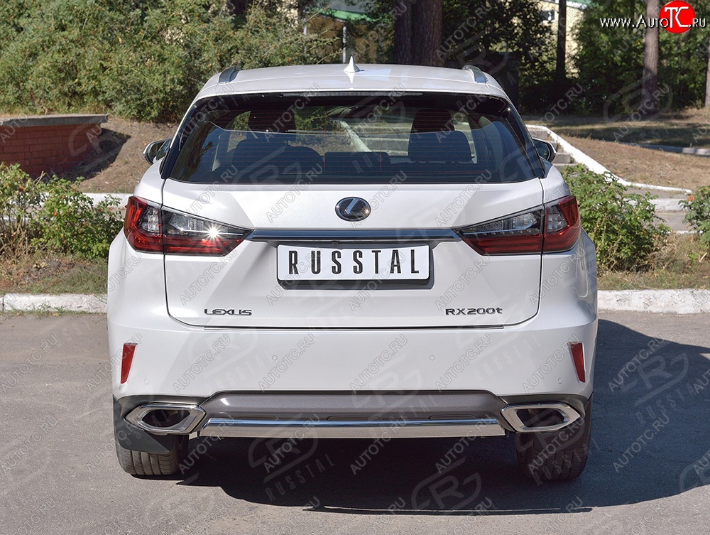 15 649 р. Защита заднего бампера (Ø75x42 мм, нержавейка) Russtal Lexus RX 200T AL20 дорестайлинг (2015-2017)  с доставкой в г. Екатеринбург