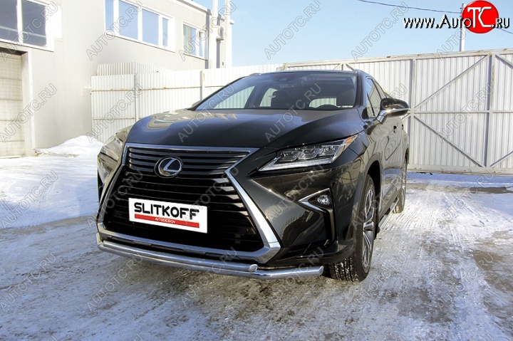 18 999 р. Двойная защита переднего бампера из труб диаметром 57 и 42 мм Slitkoff Lexus RX350 AL20 дорестайлинг (2015-2019) (Нержавейка, Полированная)  с доставкой в г. Екатеринбург