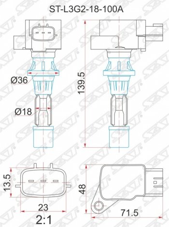 Катушка зажигания SAT (2.3 GG/GH/GY/LY3) Mazda Atenza GG седан дорестайлинг (2002-2005)