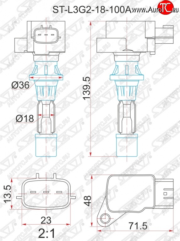 1 399 р. Катушка зажигания SAT (2.3 GG/GH/GY/LY3)  Mazda 3/Axela (BK), 6 (GG,  GG, GY,  GH,  GJ), Atenza (GG), MPV (LY)  с доставкой в г. Екатеринбург