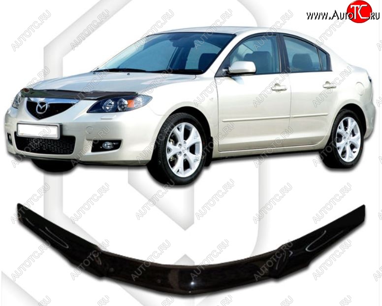 1 999 р. Дефлектор капота CA-Plastiс  Mazda 3/Axela  BK (2003-2009) дорестайлинг седан, рестайлинг седан (Classic черный, Без надписи)  с доставкой в г. Екатеринбург