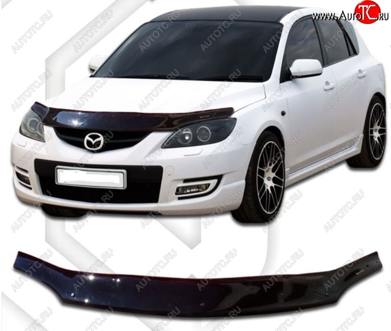 1 999 р. Дефлектор капота CA-Plastiс  Mazda Axela  MPS (2006-2009) (Classic черный, Без надписи)  с доставкой в г. Екатеринбург