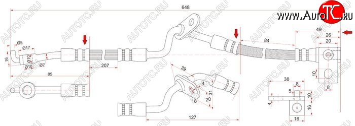 1 129 р. Тормозной шланг SAT (правый) Mazda 6 GG седан рестайлинг (2005-2008)  с доставкой в г. Екатеринбург