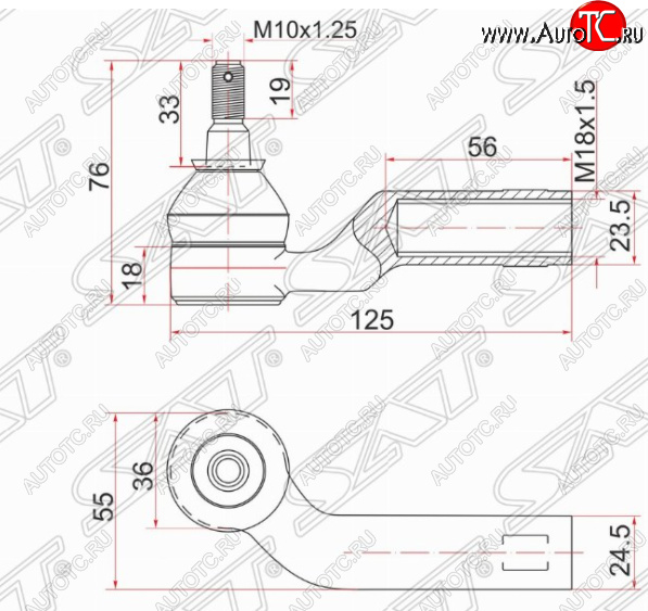 569 р. Правый наконечник рулевой тяги SAT Mazda 3/Axela BK дорестайлинг седан (2003-2006)  с доставкой в г. Екатеринбург