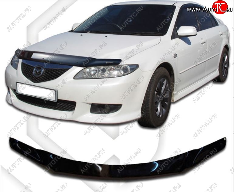 1 839 р. Дефлектор капота CA-Plastiс  Mazda Atenza  GG (2002-2005) лифтбэк дорестайлинг, седан дорестайлинг, универсал дорестайлинг (Classic черный, Без надписи)  с доставкой в г. Екатеринбург