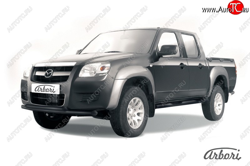 7 703 р. Защита переднего бампера Arbori (черная, 2 трубы d57 и 57 mm) Mazda BT-50 (2006-2011)  с доставкой в г. Екатеринбург