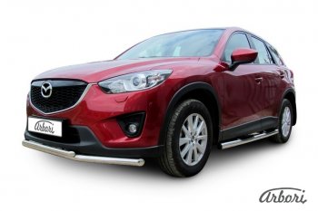 15 182 р. Защита переднего бампера Arbori (нержавейка, 2 трубы d57 и 42 mm) Mazda CX-5 KE дорестайлинг (2011-2014)  с доставкой в г. Екатеринбург. Увеличить фотографию 2