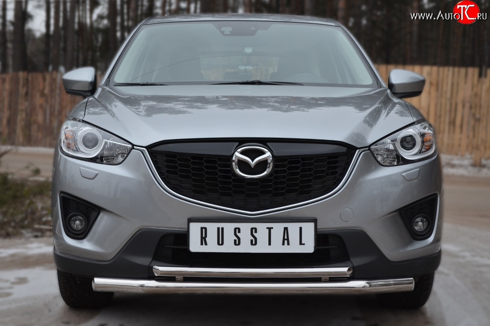 16 999 р. Защита переднего бампера (2 трубыØ63 и 42 мм, нержавейка) Russtal Mazda CX-5 KE дорестайлинг (2011-2014)  с доставкой в г. Екатеринбург