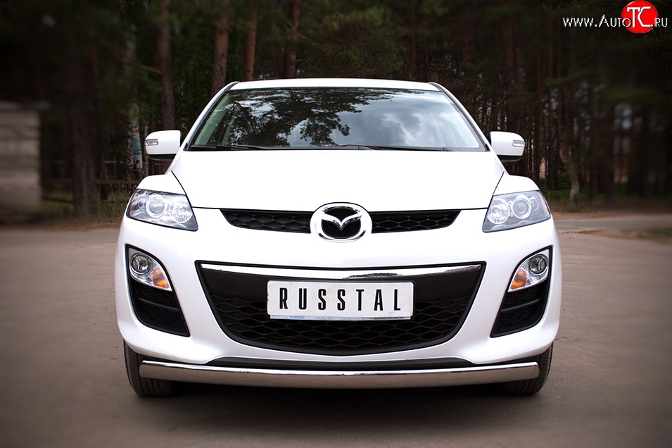 17 799 р. Защита переднего бампера (Ø75х42 мм, нержавейка) Russtal Mazda CX-7 ER рестайлинг (2010-2012)  с доставкой в г. Екатеринбург