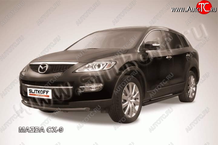 8 999 р. Защита переднего бампер Slitkoff  Mazda CX-9  TB (2007-2012) дорестайлинг, 1-ый рестайлинг (Цвет: серебристый)  с доставкой в г. Екатеринбург