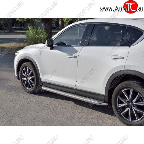 23 749 р. Порожки для ног (Ø63) Russtal Mazda CX-5 KF (2016-2024) (лист - алюминий, профиль - сталь)  с доставкой в г. Екатеринбург