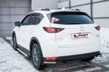 5 699 р. Защита заднего бампера Slitkoff (Ø 57 мм, уголки)  Mazda CX-5  KF (2016-2024) (Сталь с полимерным покрытием. Цвет: серебристый)  с доставкой в г. Екатеринбург. Увеличить фотографию 1