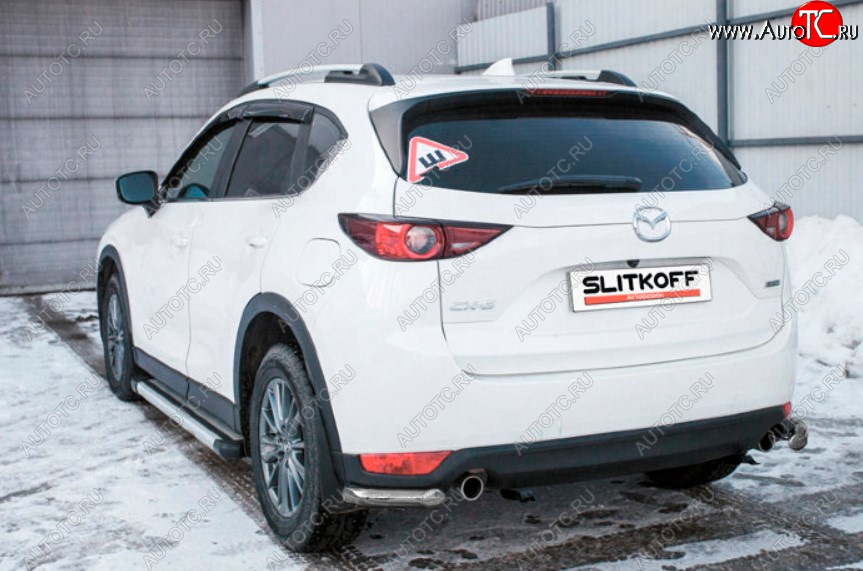 5 699 р. Защита заднего бампера Slitkoff (Ø 57 мм, уголки)  Mazda CX-5  KF (2016-2024) (Сталь с полимерным покрытием. Цвет: серебристый)  с доставкой в г. Екатеринбург