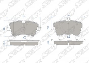 1 199 р. Колодки тормозные SAT (передние)  Mercedes-Benz C-Class  W203 (2000-2008) дорестайлинг седан, рестайлинг седан  с доставкой в г. Екатеринбург. Увеличить фотографию 1