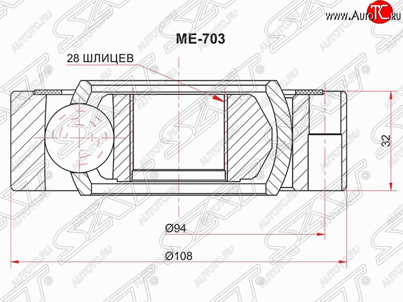 1 999 р. Шрус (внутренний) SAT (28*108 мм) Mercedes-Benz Vito W638 (1996-2003)  с доставкой в г. Екатеринбург