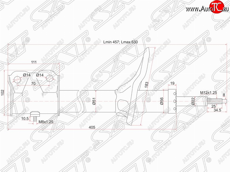 3 499 р. Амортизатор передний (2WD, 4WD) SAT (L 175, установка на левую или правую сторону) Mitsubishi Airtek (2001-2008)  с доставкой в г. Екатеринбург