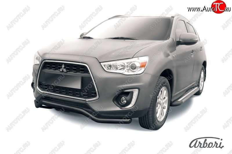 8 279 р. Защита переднего бампера Arbori (волна, черная, 1 труба d57 mm). Mitsubishi ASX 1-ый рестайлинг (2013-2016)  с доставкой в г. Екатеринбург