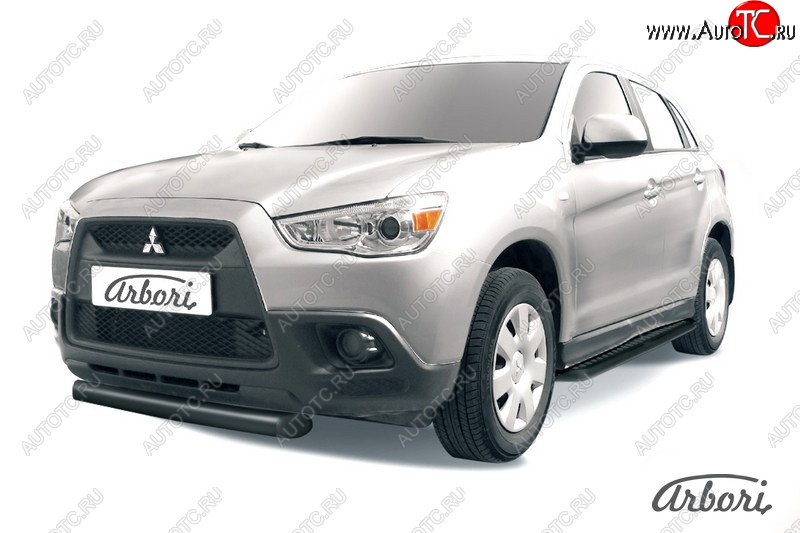 7 469 р. Защита переднего бампера Arbori (короткая, черная, 1 труба d76 mm). Mitsubishi ASX дорестайлинг (2010-2012)  с доставкой в г. Екатеринбург