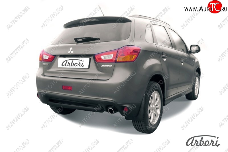 5 219 р. Защита заднего бампера Arbori (короткая, черная, 1 труба d57 mm). Mitsubishi ASX 1-ый рестайлинг (2013-2016)  с доставкой в г. Екатеринбург