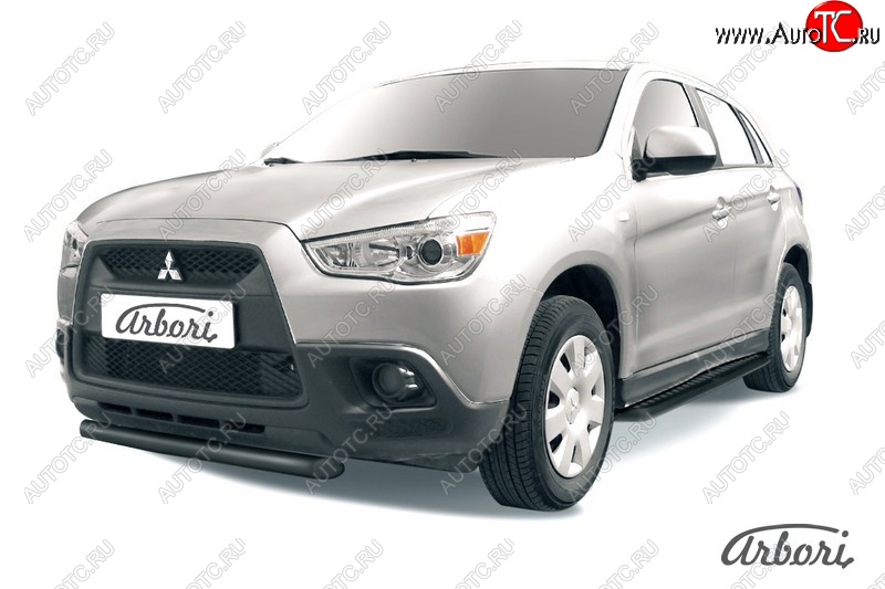 6 569 р. Защита переднего бампера Arbori (короткая, черная, 1 труба d57 mm). Mitsubishi ASX дорестайлинг (2010-2012)  с доставкой в г. Екатеринбург