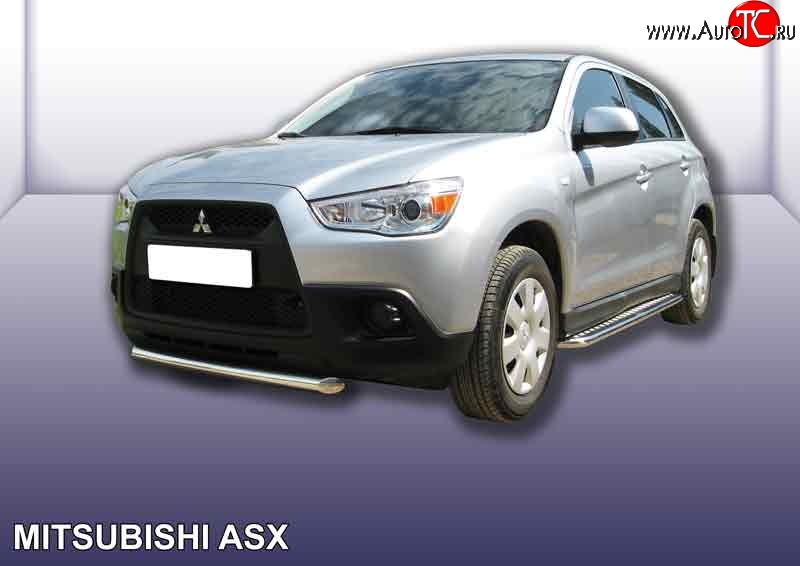 12 649 р. Защита переднего бампера из короткой трубы диаметром 57 мм Slitkoff Mitsubishi ASX дорестайлинг (2010-2012) (Нержавейка, Полированная)  с доставкой в г. Екатеринбург