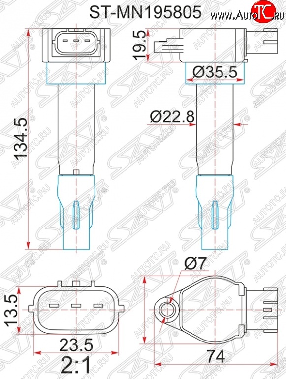 1 549 р. Катушка зажигания SAT Mitsubishi Lancer 10 седан дорестайлинг (2007-2010)  с доставкой в г. Екатеринбург