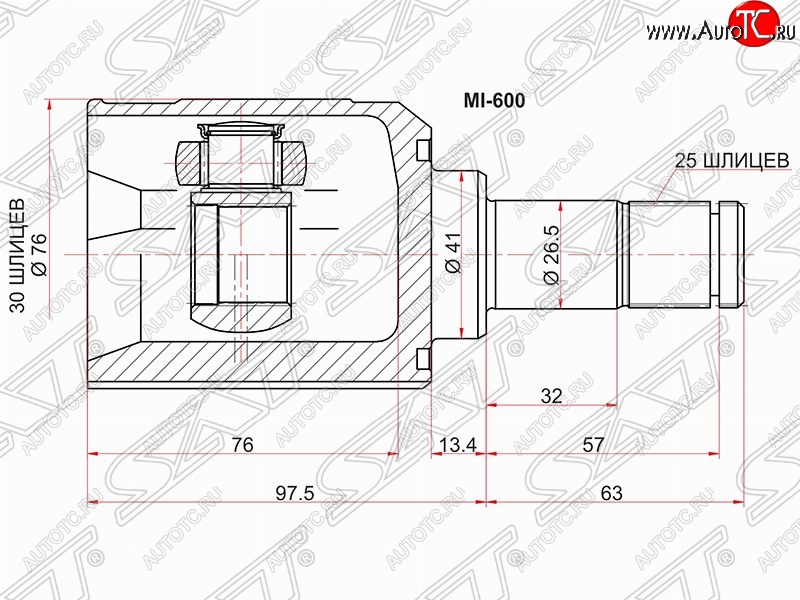 2 999 р. Шрус (внутренний) SAT (30*25*42 мм) Mitsubishi Lancer 8 дорестайлинг седан (1995-1997)  с доставкой в г. Екатеринбург