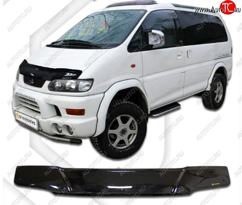 1 999 р. Дефлектор капота CA-Plastiс  Mitsubishi Delica  4 (1997-2007) рестайлинг (Classic черный, Без надписи)  с доставкой в г. Екатеринбург