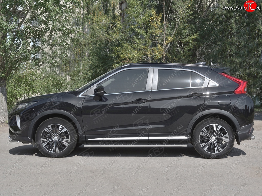 20 749 р. Пороги труба 75х42 овал с проступью Russtal Mitsubishi Eclipse Cross GK дорестайлинг (2017-2021)  с доставкой в г. Екатеринбург