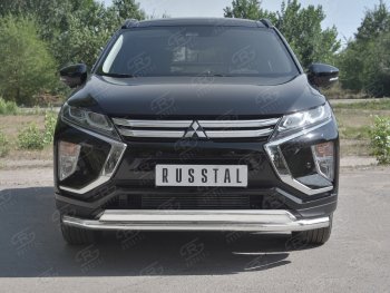 19 799 р. Защита переднего бампера (2 трубы Ø63 и 75х42 мм, нержавейка) Russtal Mitsubishi Eclipse Cross GK (2017-2024)  с доставкой в г. Екатеринбург. Увеличить фотографию 1