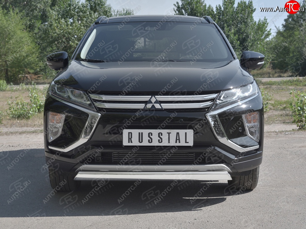 9 649 р. Защита переднего бампера (Ø75х42 мм, нержавейка) Russtal  Mitsubishi Eclipse Cross  GK (2017-2024)  с доставкой в г. Екатеринбург