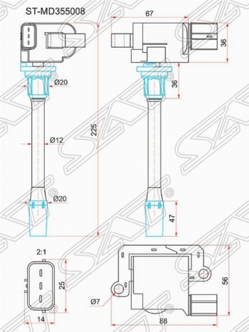 Катушка зажигания SAT Mitsubishi Lancer 8 дорестайлинг седан (1995-1997)
