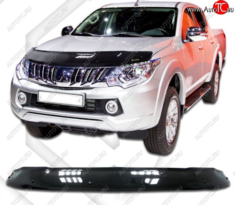 1 999 р. Дефлектор капота CA-Plastiс  Mitsubishi L200  5 KK,KL (2015-2019) дорестайлинг (Classic черный, Без надписи)  с доставкой в г. Екатеринбург