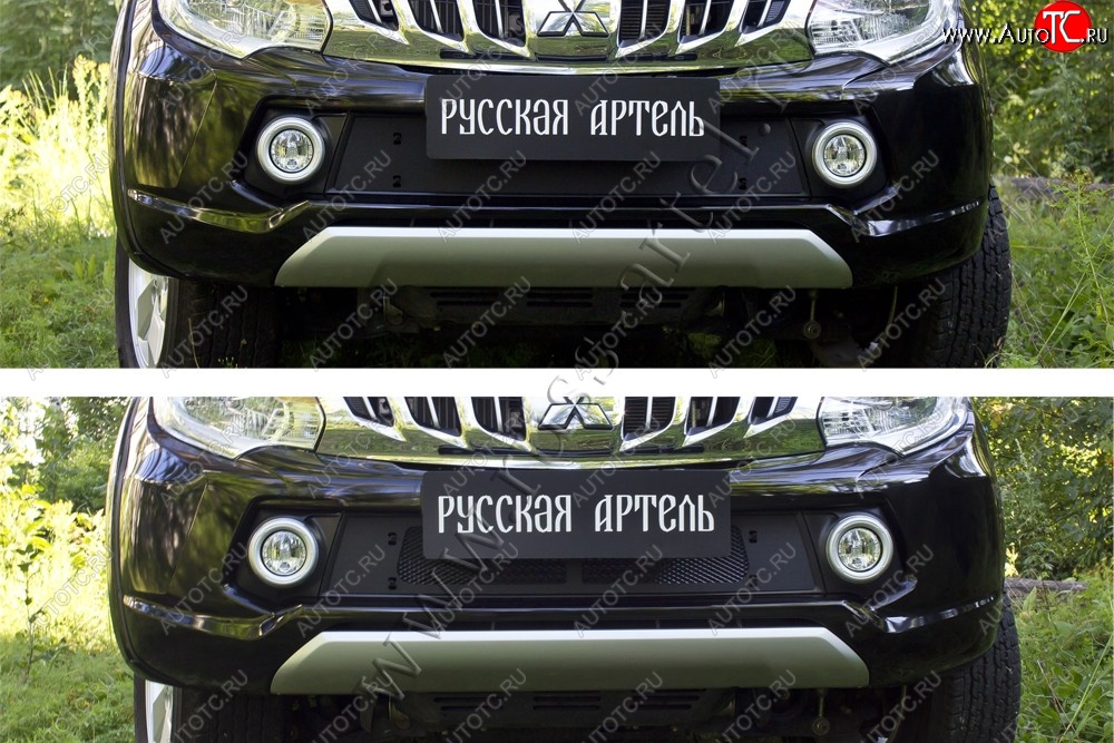 2 299 р. Зимняя заглушка решетки радиатора и переднего бампера RA Mitsubishi L200 5 KK,KL дорестайлинг (2015-2019) (Поверхность шагрень)  с доставкой в г. Екатеринбург